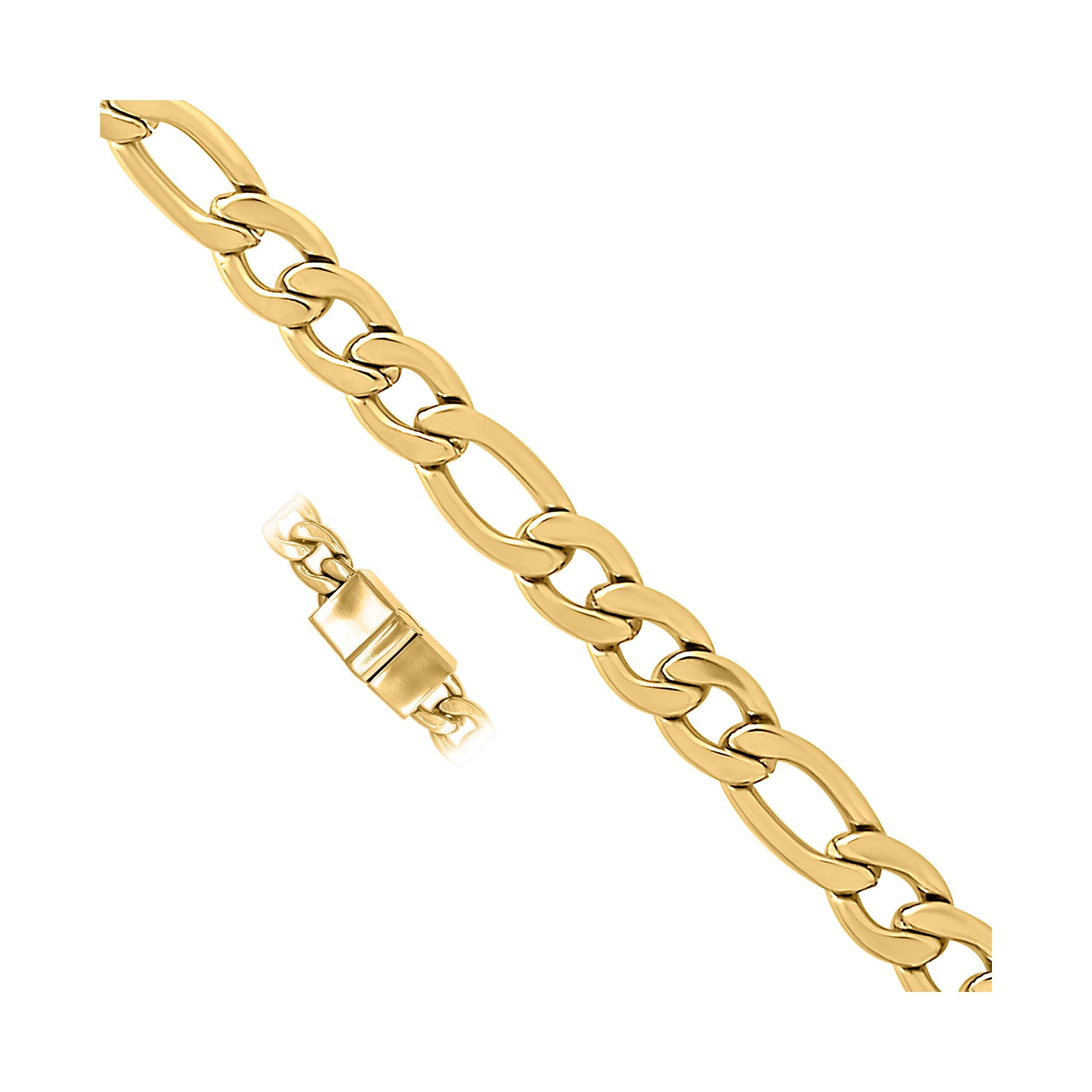 Yellow Stainless Steel Unisex 10.5mm 9 Inches Figaro Fashion Link Bracelet